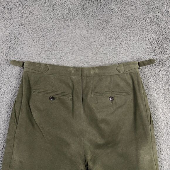 Anglo Italian Pants Mens 31x29 Green Slim Brushed Twill Chino Side Adjusters - Picture 7 of 13